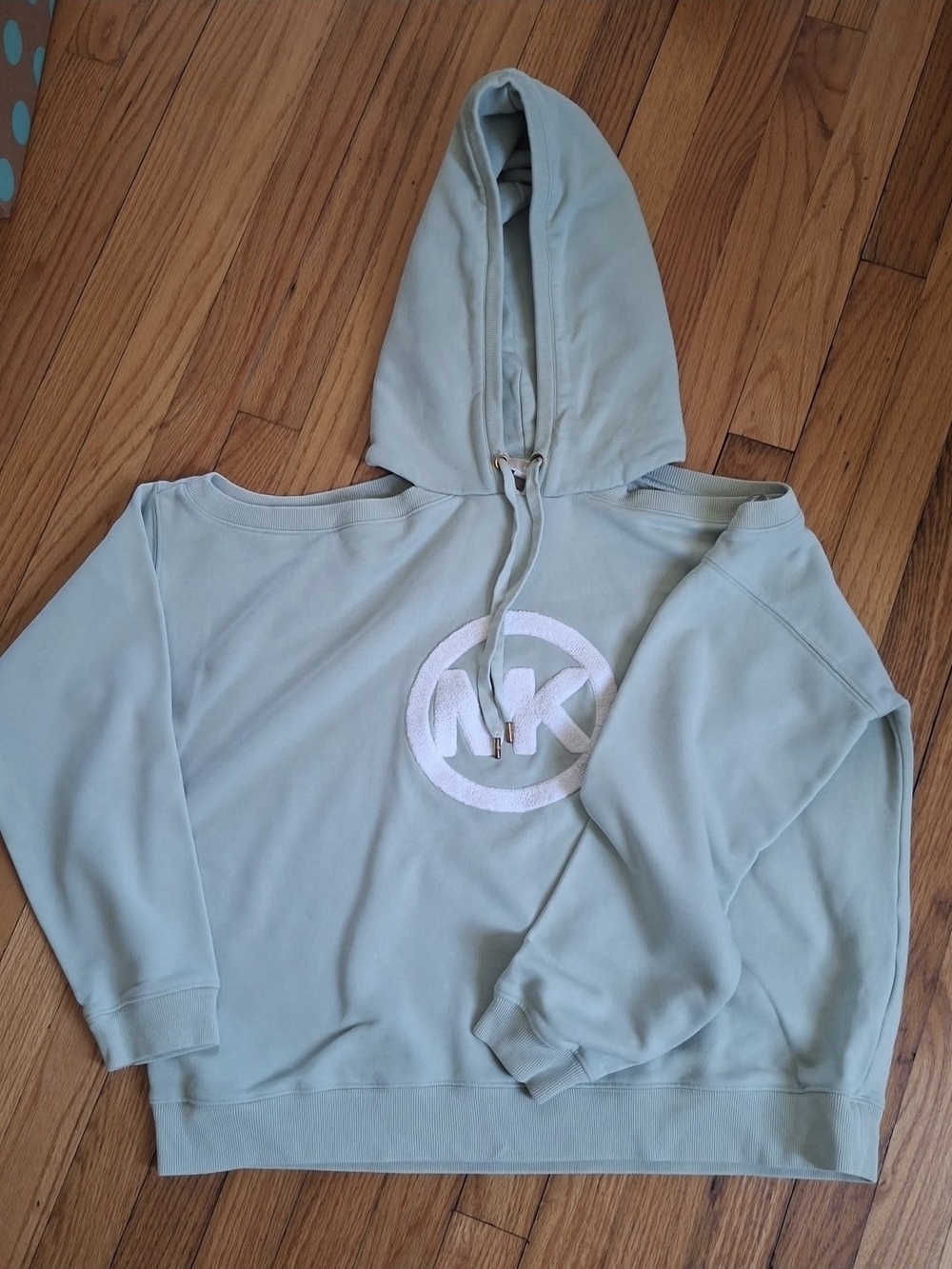 Michael Kors Logo Cotton Blend Cutout Hoodie Mint Green & White
